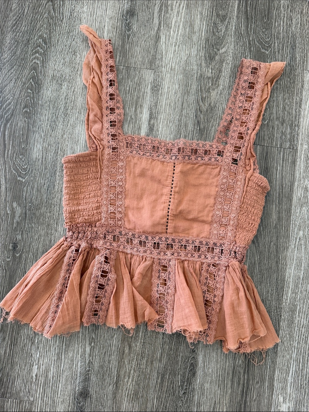 Free People rust orange lace trim boho tank top blouse medium
